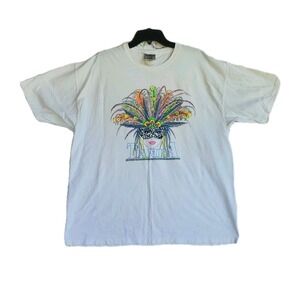 Vintage Tampa Mardi Gras Carnival Feather Mask Graphic White T-Shirt XL